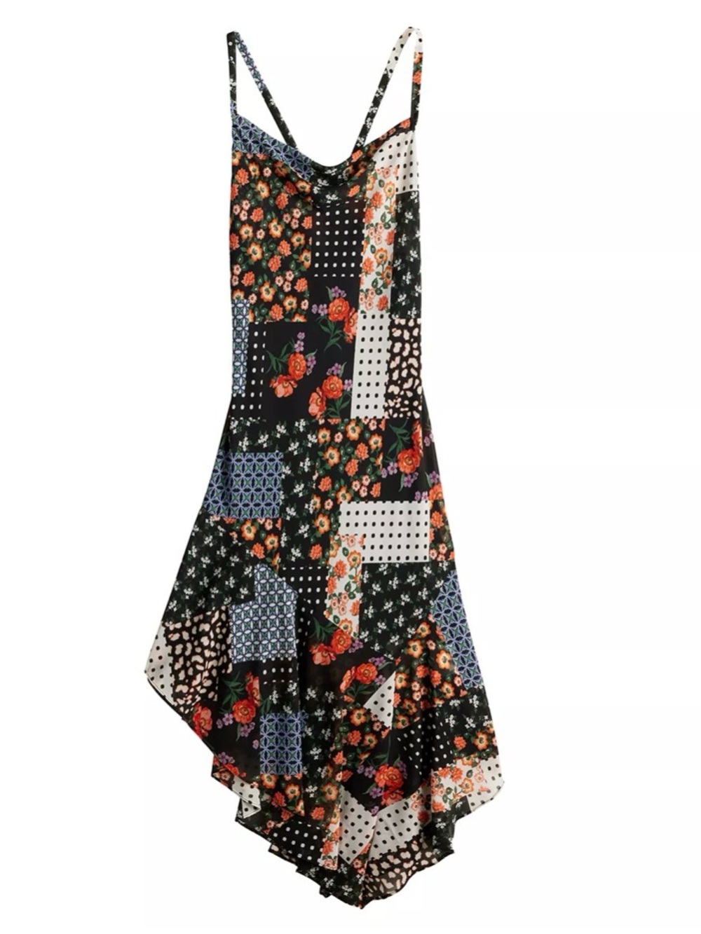 SO Floral Slip Dress in Black, Orange, Blue and Green